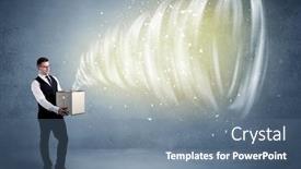  Presentation with powerful - Slide set featuring illustrated powerful whirlwind escaping coming out of empty paper box held by elegant businessman concept background and a ocean colored foreground