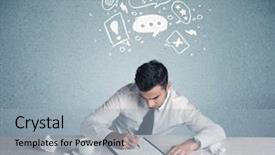  Presentation with magnifying glass - Colorful PPT theme enhanced with illustrated question mark bubble backdrop and a light gray colored foreground