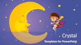  Presentation with moon landing - Colorful presentation theme enhanced with illustration of girl and moon backdrop and a ocean colored foreground