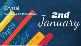  Presentation with january - Theme featuring illustration-of-2nd-january-text background and a ocean colored foreground