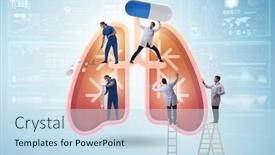  Presentation with lungs - Slide deck with illustration-of-doctors-examining-patient background and a sky blue colored foreground