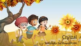  Presentation with children running - Presentation design featuring illustration of the children running background and a gold colored foreground