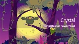  Presentation with cartoon owl - Beautiful PPT theme featuring illustration of two owls backdrop and a violet colored foreground