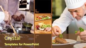  Presentation with food - Beautiful PPT theme featuring illustration-with-cooks-in-restaurant backdrop and a tawny brown colored foreground
