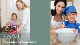  Presentation with stripe - Audience pleasing presentation design consisting of illustration-with-two-mothers-baking backdrop and a gray colored foreground