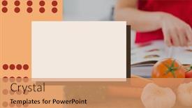  Presentation with stripe - Slide set having illustration-with-vegetables-woman-reading background and a coral colored foreground