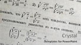 Presentation with algebra - Colorful theme enhanced with illustrative-editorial-russian-algebra-textbook backdrop and a light gray colored foreground