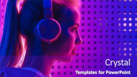  Presentation with music headphones - Beautiful theme featuring image-closeup-of-beautiful-young backdrop and a royal blue colored foreground