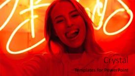  Presentation with neon - Slide deck enhanced with image-closeup-of-blonde-young background and a black colored foreground