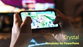  Presentation with video game - Beautiful slide set featuring image-closeup-of-focused-man backdrop and a tawny brown colored foreground