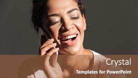  Presentation with sunshine - Presentation theme enhanced with image closeup of gorgeous mixed race woman in casual enjoying sunshine while talking on mobile phone isolated over white background background and a tawny brown colored foreground