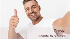  Presentation with selfie - Amazing presentation design having image closeup of muscular man backdrop and a lemonade colored foreground