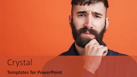  Presentation with jewelry - Audience pleasing slide set consisting of image-closeup-of-serious-man backdrop and a red colored foreground