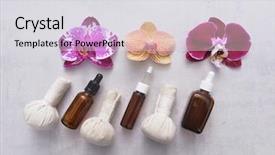  Presentation with essential oil - PPT theme having image compression - three bottle of essential oil background and a light gray colored foreground