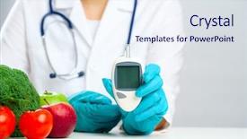  Presentation with glucometer - Beautiful slide set featuring doctor's hand with glucometer backdrop and a sky blue colored foreground