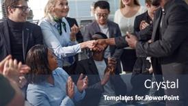  Presentation with employers - Colorful PPT theme enhanced with image-employers-in-office-shaking backdrop and a ocean colored foreground