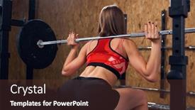  Presentation with sports bar sports bar - Audience pleasing slide set consisting of image from back of sports woman crouching with bar backdrop and a tawny brown colored foreground