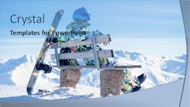  Presentation with snowboard - Beautiful PPT layouts featuring image from back of sportsman sitting on bench next to snowboard in ski resort backdrop and a light blue colored foreground