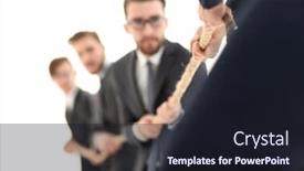  Presentation with war - Theme consisting of image is blurred the tug of war between business people background and a wine colored foreground