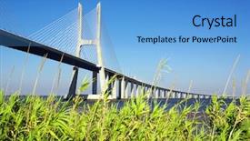  Presentation with bridge - Cool new presentation design with modern city surrounded nature landscape - detail of vasco da gama backdrop and a light blue colored foreground