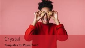  Presentation with happy image - Audience pleasing PPT theme consisting of wall background holding sweeties cookies backdrop and a crimson colored foreground