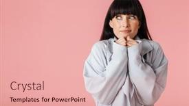  Presentation with light pink - Cool new presentation with image of a beautiful frozen woman posing isolated over light pink background wall backdrop and a coral colored foreground