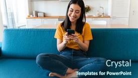  Presentation with happy image - Colorful PPT theme enhanced with image-of-a-beautiful-happy backdrop and a ocean colored foreground