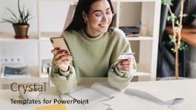  Presentation with happy young student girl holding - Colorful slide set enhanced with image-of-a-beautiful-happy backdrop and a coral colored foreground