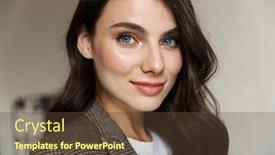  Presentation with optimistic - Slide set enhanced with image of a beautiful positive optimistic young business woman indoors at home background and a tawny brown colored foreground