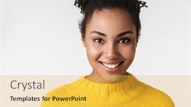  Presentation with happy image - PPT theme with image of a beautiful young african happy excited emotional woman posing isolated over white wall background background and a yellow colored foreground
