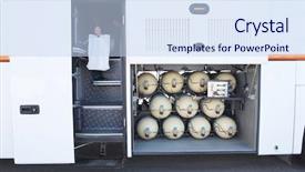  Presentation with energy gas - Amazing slide deck having image of a bus backdrop and a sky blue colored foreground