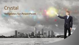  Presentation with cityscape - Beautiful PPT theme featuring pofitability - image of a business man backdrop and a soft green colored foreground