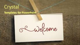  Presentation with welcome - Beautiful PPT theme featuring image-of-a-card backdrop and a coral colored foreground