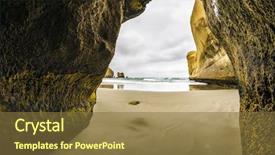  Presentation with cave - Audience pleasing presentation theme consisting of image of a cave at tunnel beach in new zealand backdrop and a tawny brown colored foreground