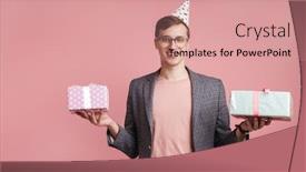  Presentation with birthday boy - Cool new presentation with image-of-a-cheerful-young backdrop and a coral colored foreground