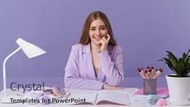  Presentation with purple wall - Colorful presentation design enhanced with image-of-a-cheerful-young backdrop and a light blue colored foreground