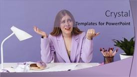 Presentation with purple wall - Amazing PPT theme having image-of-a-confused-woman backdrop and a light blue colored foreground