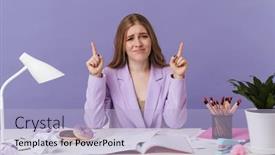  Presentation with purple wall - Audience pleasing PPT theme consisting of image-of-a-confused-woman backdrop and a light blue colored foreground