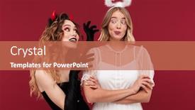  Presentation with demon - Amazing slide deck having a cunning women demon backdrop and a coral colored foreground