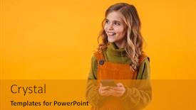  Presentation with happy image - Audience pleasing slide deck consisting of image-of-a-cute-cheery backdrop and a gold colored foreground