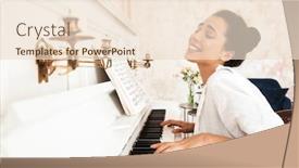  Presentation with piano - Presentation theme featuring image of a cute young lady in white shirt play the piano indoors at home while singing background and a lemonade colored foreground