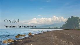  Presentation with indonesia - Audience pleasing presentation design consisting of image of a dark sand beach in northern bali indonesia backdrop and a light blue colored foreground
