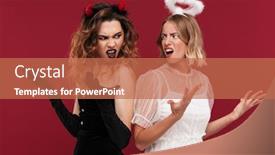  Presentation with demon - Audience pleasing PPT layouts consisting of angry women angel and demon backdrop and a coral colored foreground