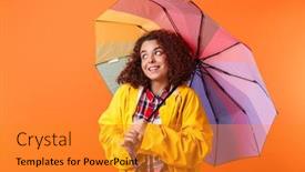  Presentation with yellow orange - Beautiful slide deck featuring image-of-a-dreaming-smiling backdrop and a gold colored foreground