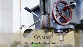  Presentation with press - Audience pleasing PPT theme consisting of image-of-a-drill-press backdrop and a coral colored foreground