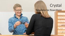  Presentation with optometry - Beautiful theme featuring image of a friendly service backdrop and a coral colored foreground