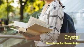  Presentation with child girl reading a book - Presentation theme having image of a girl student background and a violet colored foreground