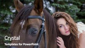  Presentation with white horse - Audience pleasing PPT layouts consisting of image of a girl in a white dress on a horse backdrop and a dark gray colored foreground