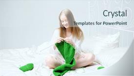  Presentation with needles - Slide deck having people ball knitted background - image of a girl who background and a sky blue colored foreground