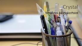  Presentation with school desk - PPT layouts featuring image-of-a-glass background and a coral colored foreground